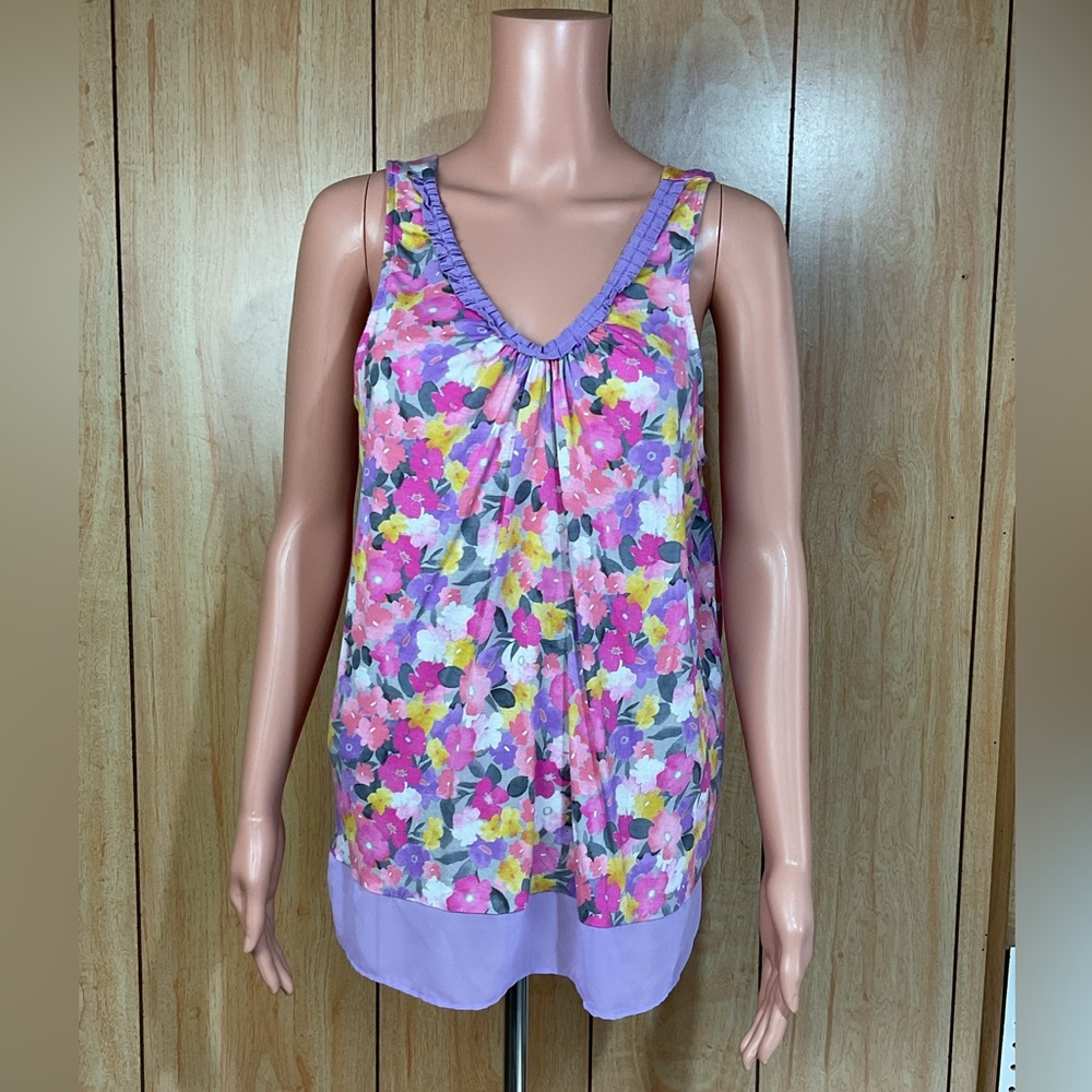 Simply Vera Vera Wang Purple Floral Sleeveless Top SZ - L